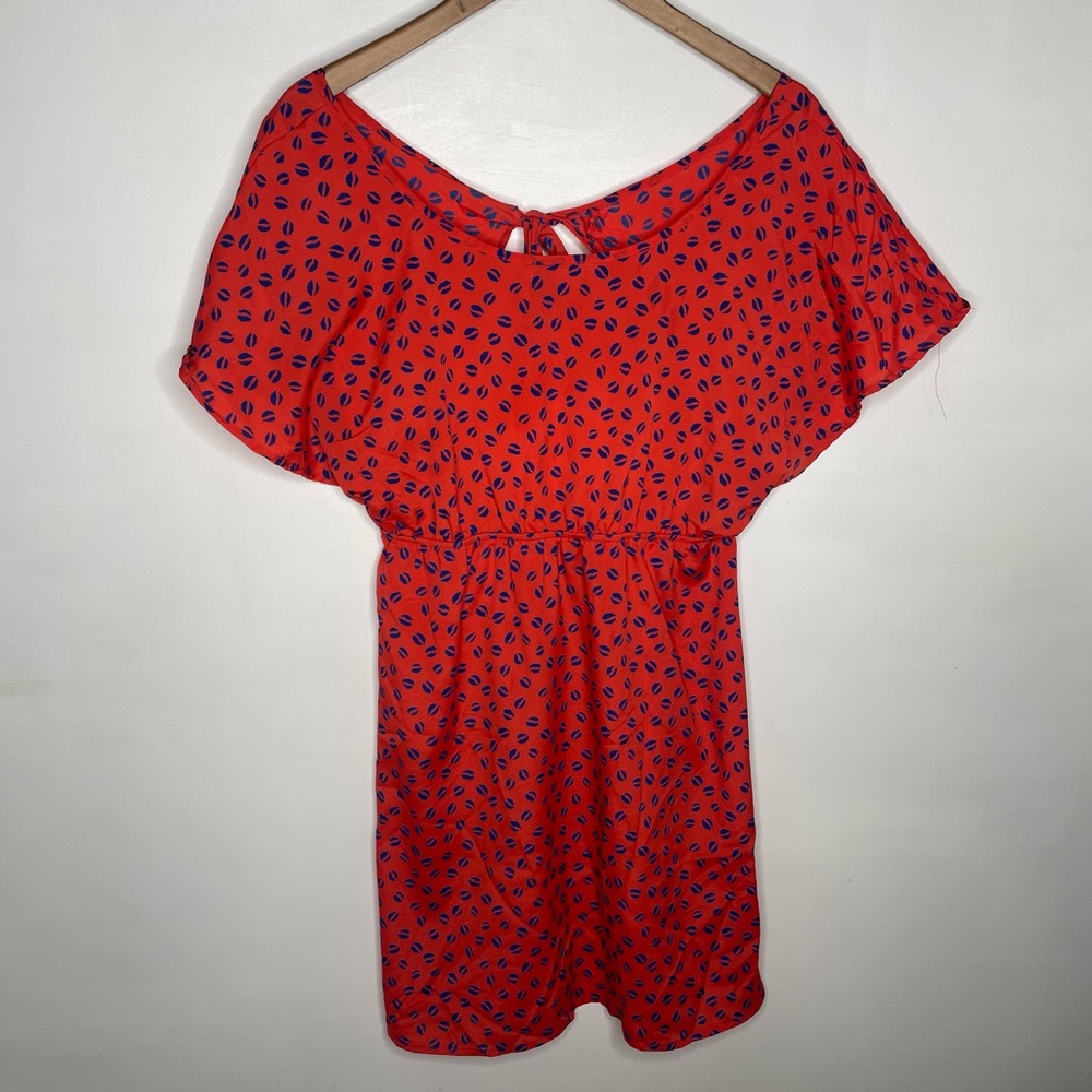 🍋 Kiwi red and blue wide neck dress open back size large Y2K